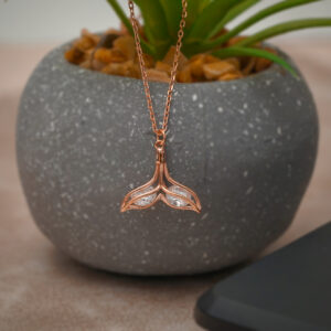 Whale Tail Cubic Zirconia Sterling Silver Chain Pendant