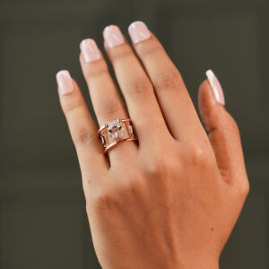 Starring Wild Panther Round Brilliant Cut CZ Diamond Green Eyes Proposal Unisex Solid Rose Silver Panther Ring