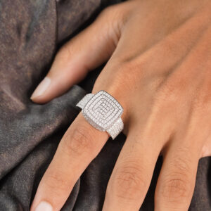 Men's 5ct Diamond Large Heavy Square Statement Ring Solid 925 Sterling Silver