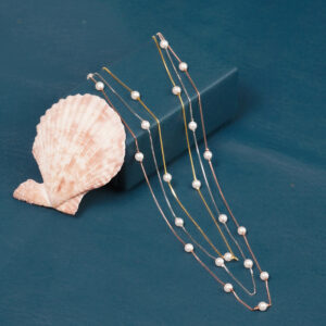 Three Layered Chain Stacked Floating Pearl Necklace