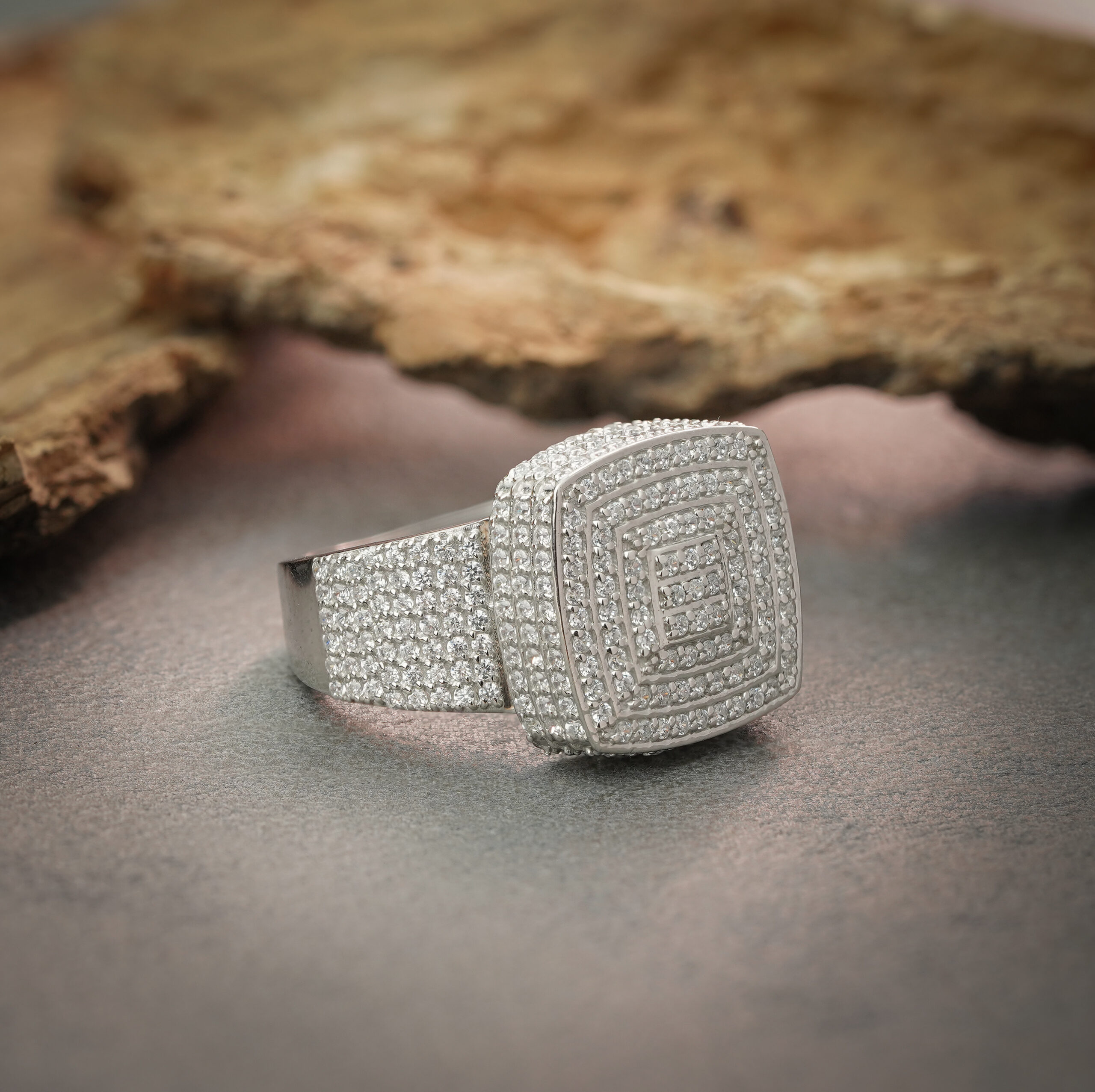 Men's 5ct Diamond Large Heavy Square Statement Ring Solid 925 Sterling Silver - Image 3