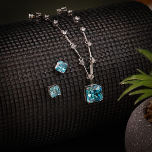 Sea Blue Diamond Clavicle Chain Inlaid Aquamarine Treasure Diamond Tennis Chain Silver 925 Necklace